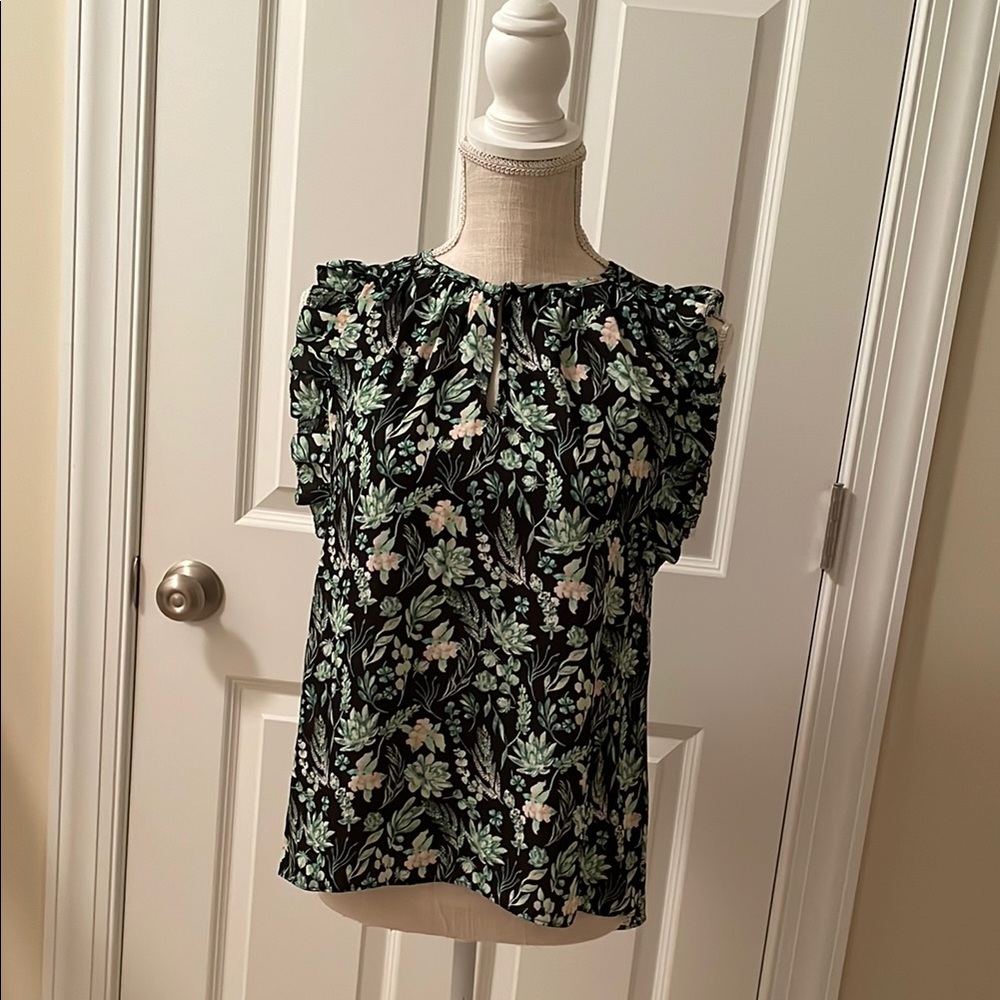 Kaari Blue Ruffle Sleeve Blouse